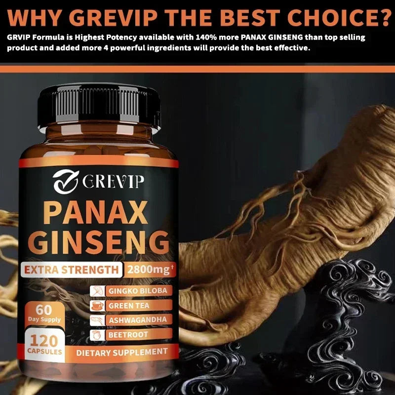 Cápsulas de Panax Ginseng: ayuda a la energía, el rendimiento, el alivio del estrés y apoya la salud física y mental