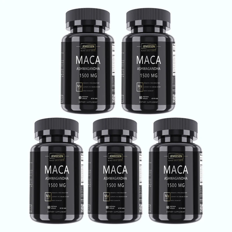 JEMEESEN - Cápsulas de extracto de raíz de maca Ashwagandha - 500 mg Ashwagandha 1000 mg Raíz de maca - Suplemento para hombres y mujeres para aliviar el estrés