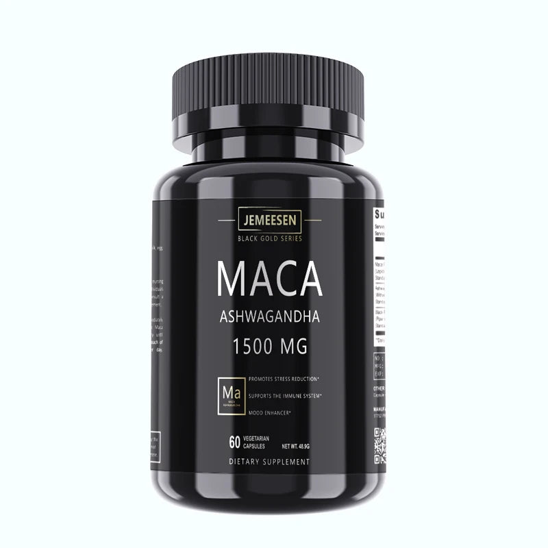 JEMEESEN - Cápsulas de extracto de raíz de maca Ashwagandha - 500 mg Ashwagandha 1000 mg Raíz de maca - Suplemento para hombres y mujeres para aliviar el estrés
