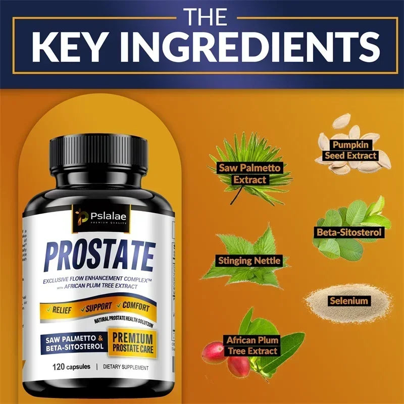 Suplementos para la próstata: contiene saw palmetto para favorecer la salud de la próstata y la función urinaria, aliviar la vejiga y reforzar el sistema inmunitario.