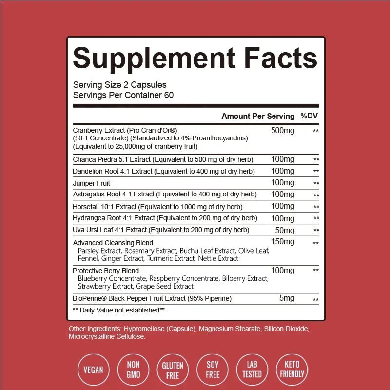 Kidney Cleanse Capsules - with Cranberry, Astragalus - Kidney Cleansing, Urinary Tract and Bladder Health Support, Antioxidant