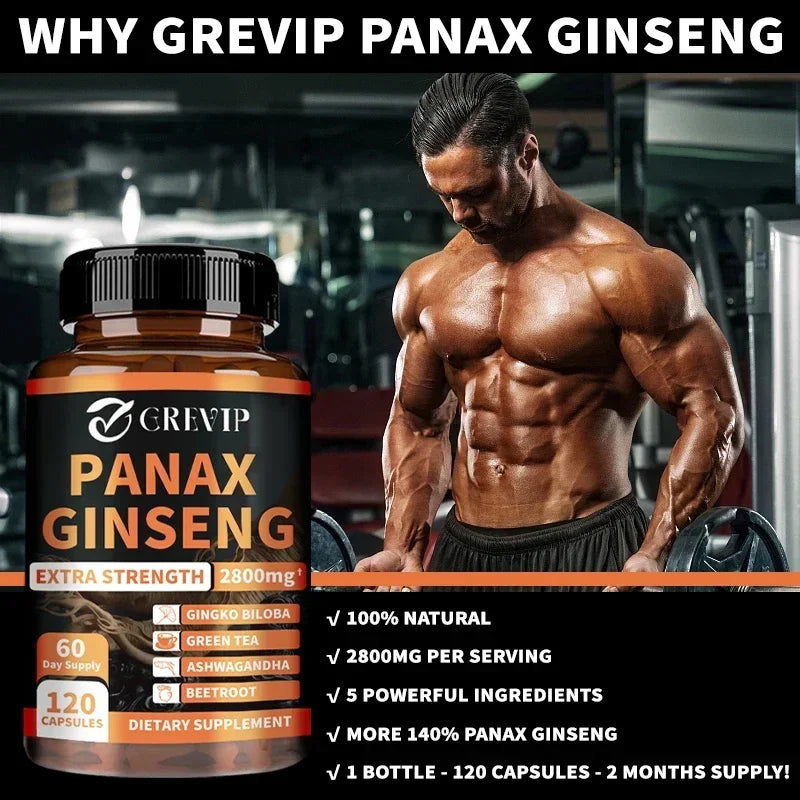 Cápsulas de Panax Ginseng: ayuda a la energía, el rendimiento, el alivio del estrés y apoya la salud física y mental