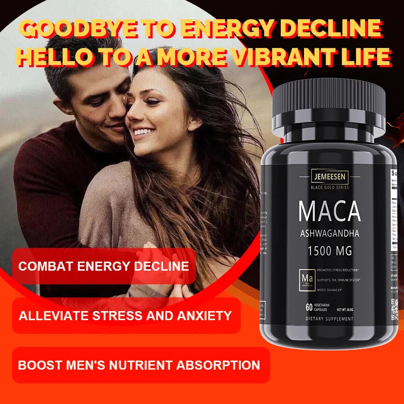 JEMEESEN - Cápsulas de extracto de raíz de maca Ashwagandha - 500 mg Ashwagandha 1000 mg Raíz de maca - Suplemento para hombres y mujeres para aliviar el estrés