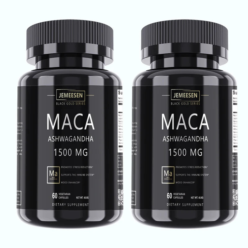 JEMEESEN - Cápsulas de extracto de raíz de maca Ashwagandha - 500 mg Ashwagandha 1000 mg Raíz de maca - Suplemento para hombres y mujeres para aliviar el estrés