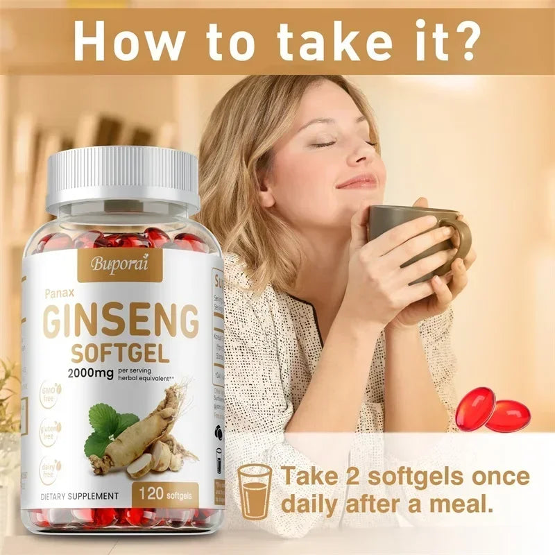 Cápsulas de ginseng Panax rojo: para inmunidad, energía, fatiga y alivio del estrés y enfoque mental