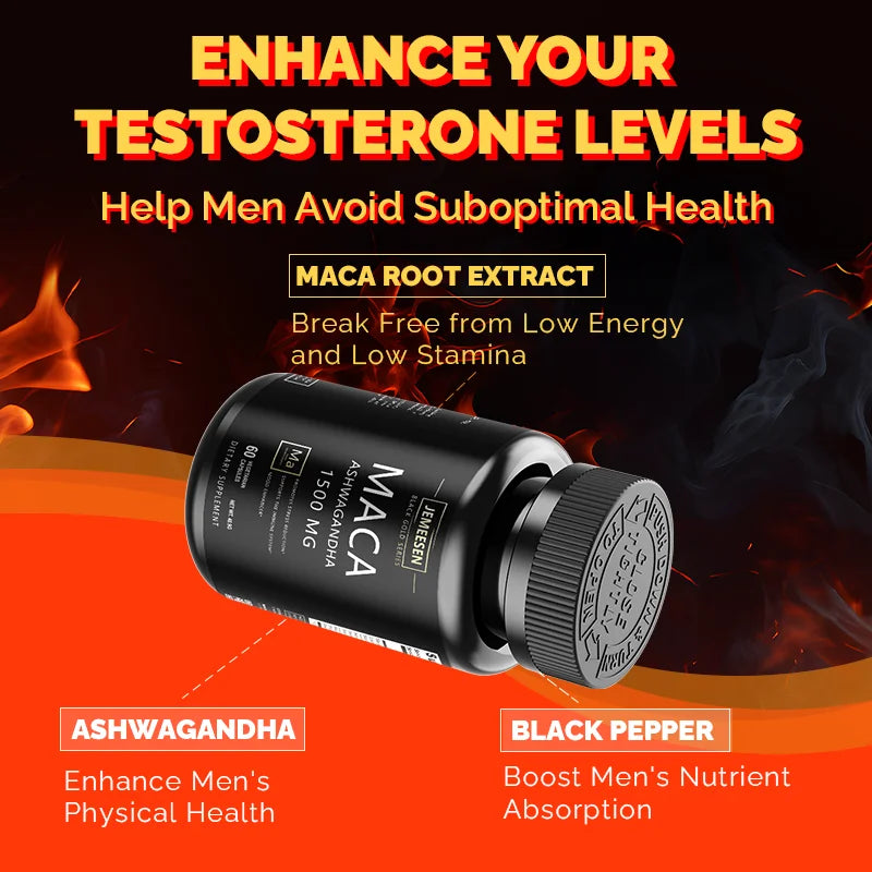 JEMEESEN - Cápsulas de extracto de raíz de maca Ashwagandha - 500 mg Ashwagandha 1000 mg Raíz de maca - Suplemento para hombres y mujeres para aliviar el estrés