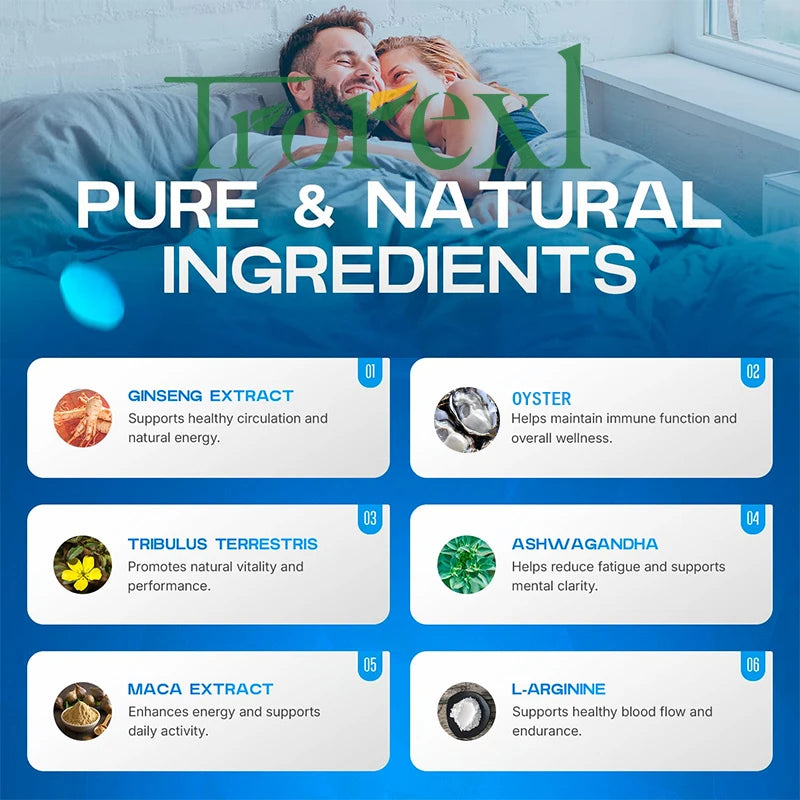 Pastillas azules naturales de ostra y ginseng: suplemento para mejorar la masculinidad, que favorecen la energía y la resistencia (36-360 comprimidos)