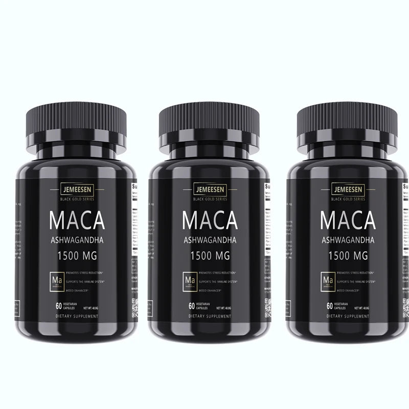 JEMEESEN - Cápsulas de extracto de raíz de maca Ashwagandha - 500 mg Ashwagandha 1000 mg Raíz de maca - Suplemento para hombres y mujeres para aliviar el estrés