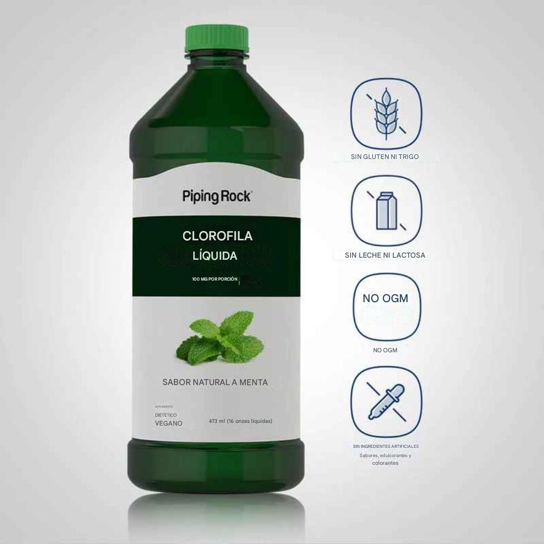 Piping Rock Liquid Chlorophyll (Natural Peppermint), 100 Mg (Per Serving), 16 Fl Oz (473 Ml) Bottle Healthcare Vitamin Bathroom Dietary