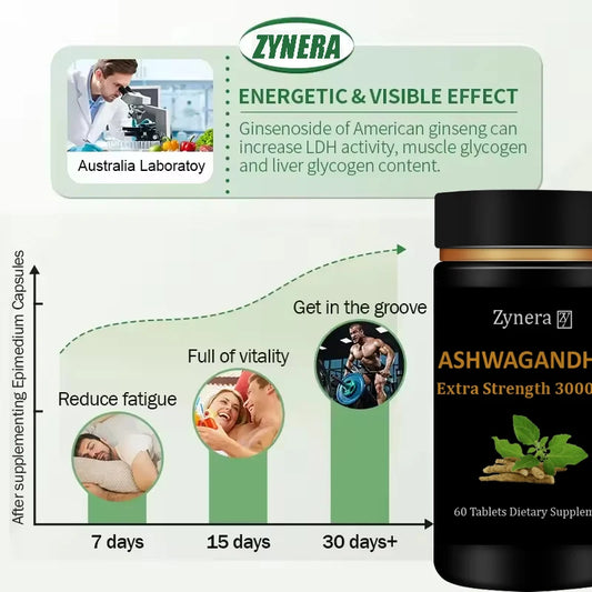 Extracto de Ashwagandha 3000 mg (60 comprimidos): mejora la resistencia, la energía, la fuerza y el rendimiento masculinos. Acción rápida para el aumento de la masa muscular y la salud masculina.