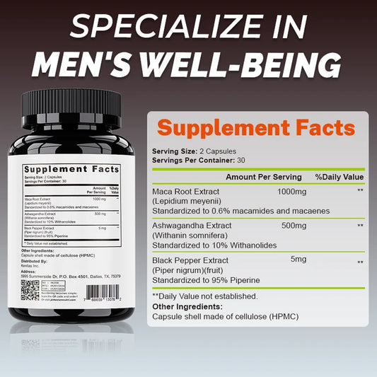 Los mejores suplementos masculinos con maca, Ashandha, pimiento negro, mejora masculina, soporte de energía y resistencia, regalos navideños