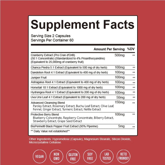 Kidney Cleanse Capsules - with Cranberry, Astragalus - Kidney Cleansing, Urinary Tract and Bladder Health Support, Antioxidant
